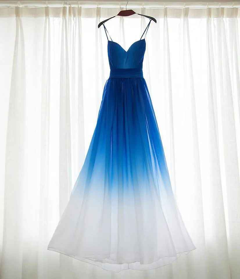 A-line Spaghetti Strap Floor-length Chiffon Ombre Prom Dresses HX00153
