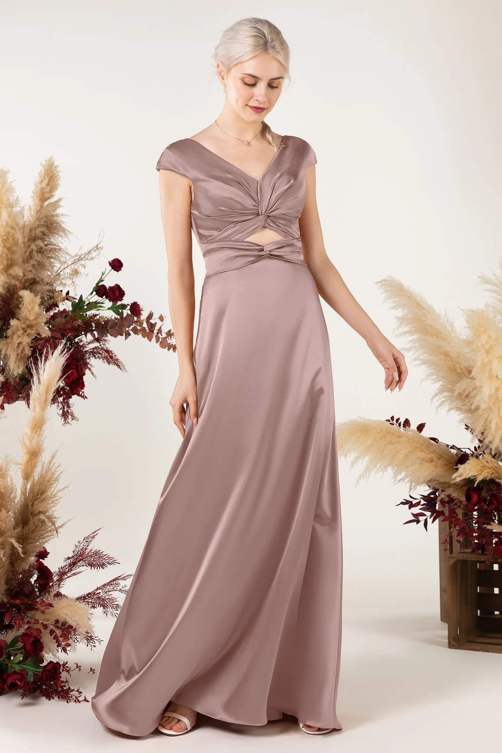 A-Line Sweep Luxe Satin Bridesmaid Dress Formal Dresses CB0497