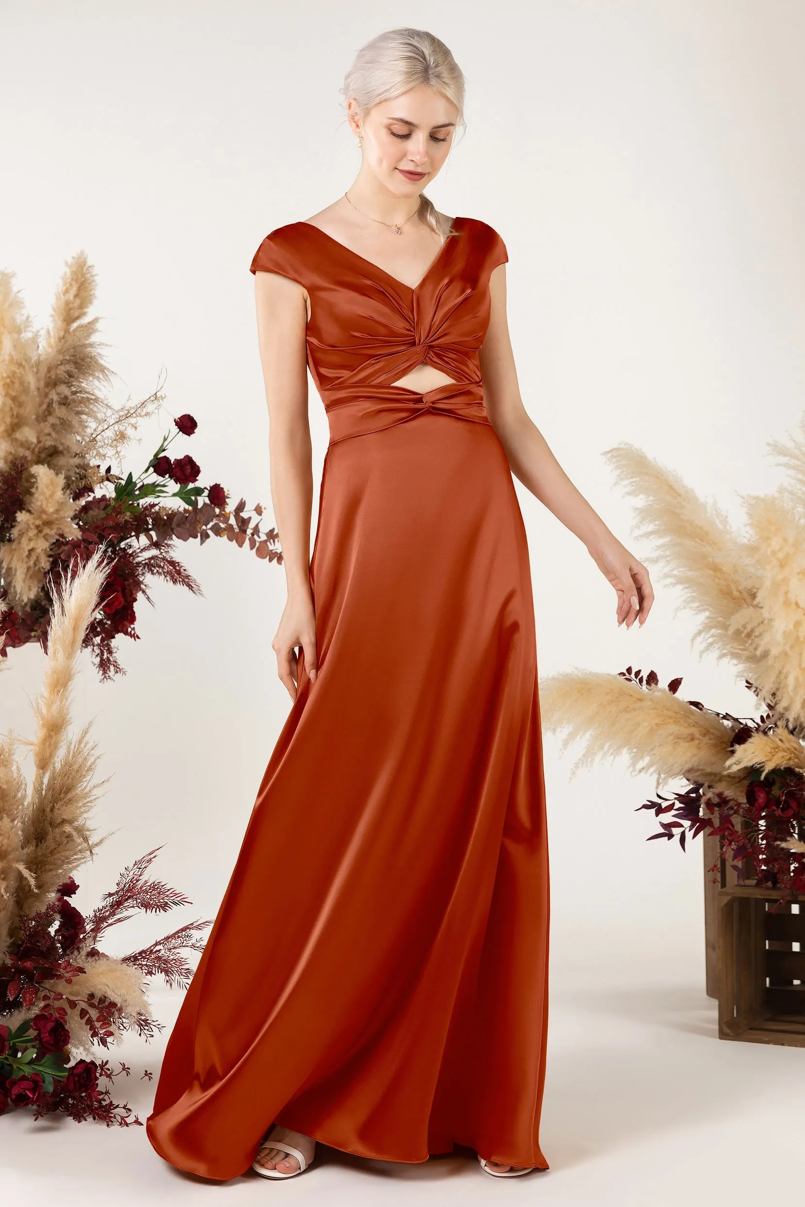 A-Line Sweep Luxe Satin Bridesmaid Dress Formal Dresses CB0497
