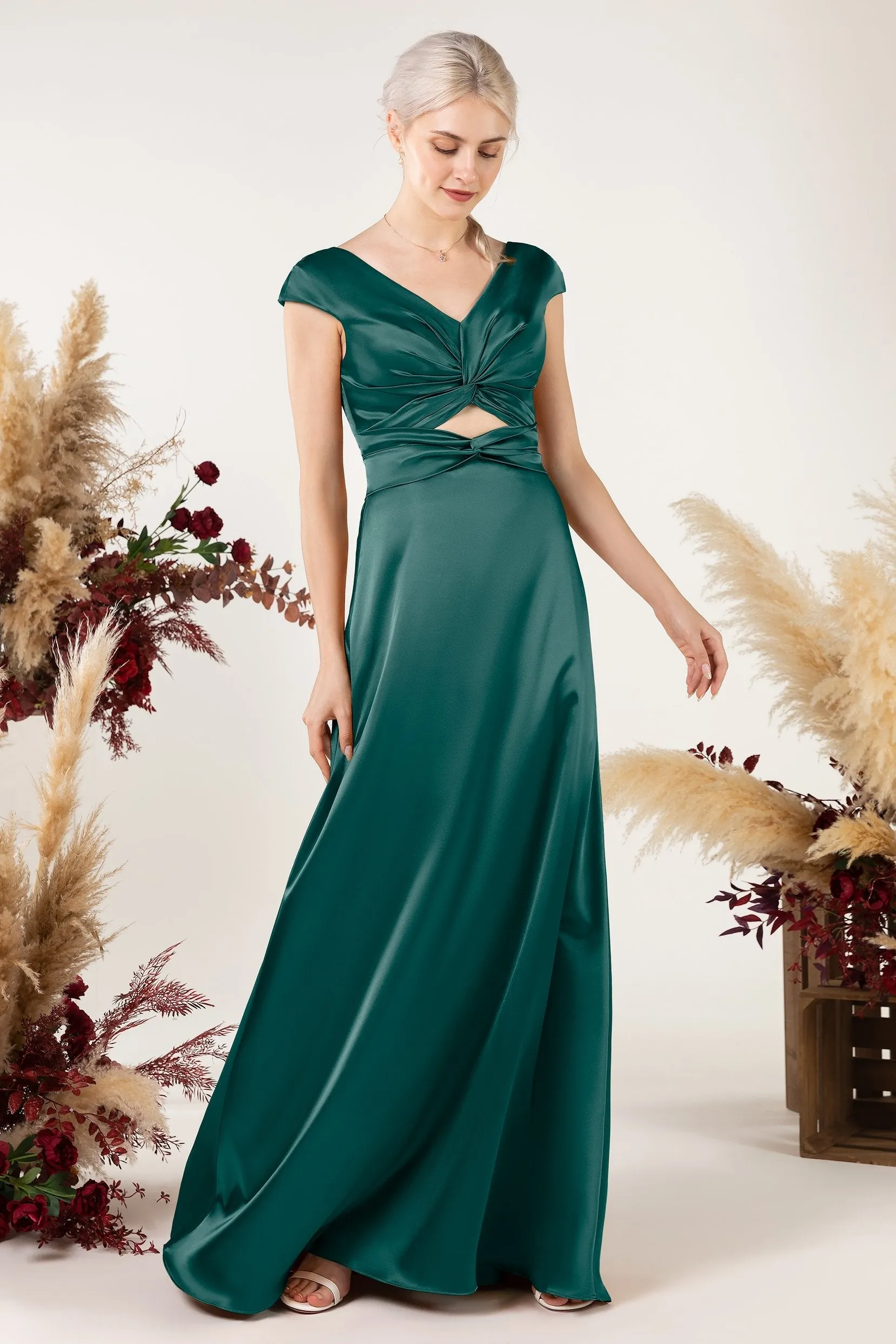 A-Line Sweep Luxe Satin Bridesmaid Dress Formal Dresses CB0497