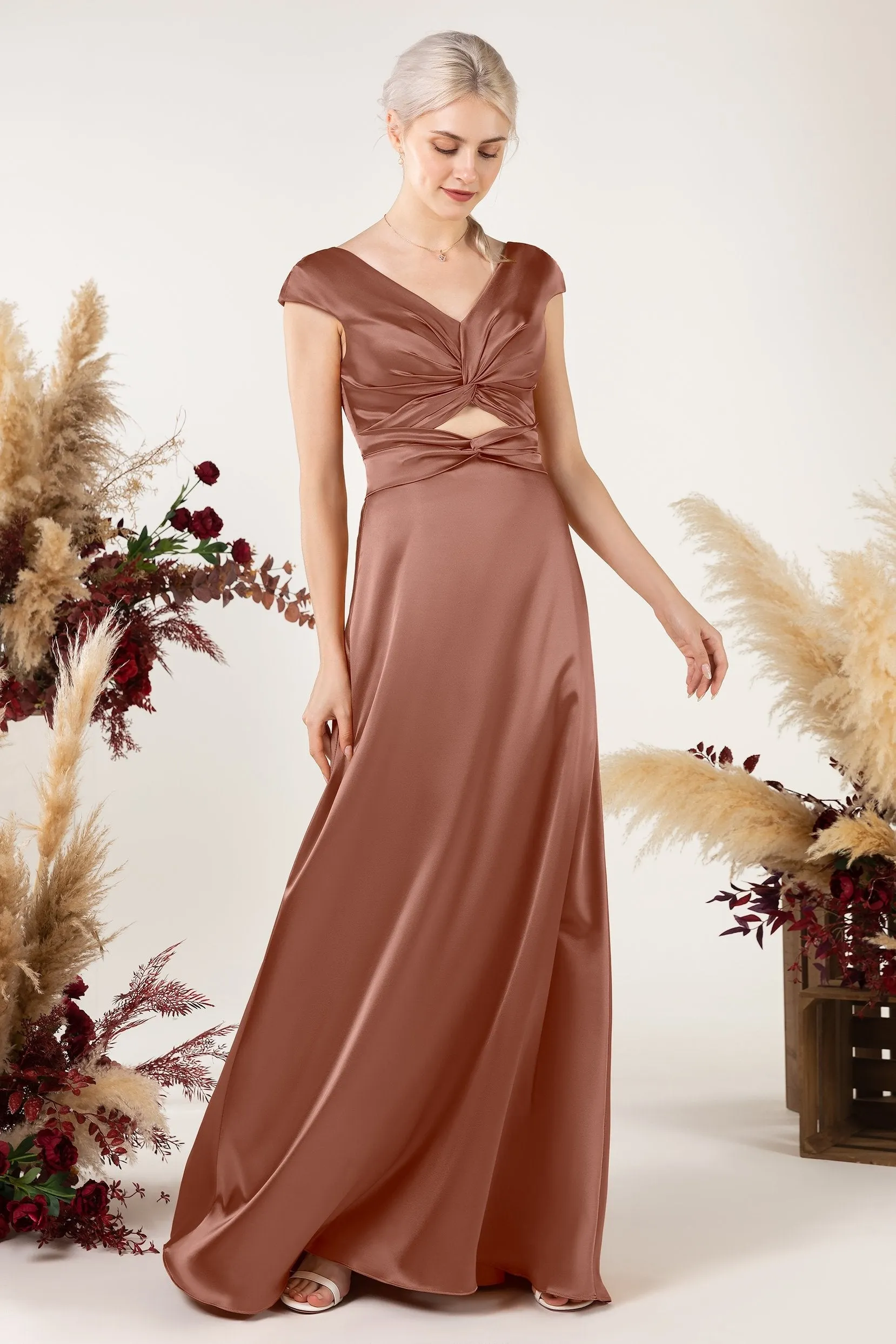 A-Line Sweep Luxe Satin Bridesmaid Dress Formal Dresses CB0497