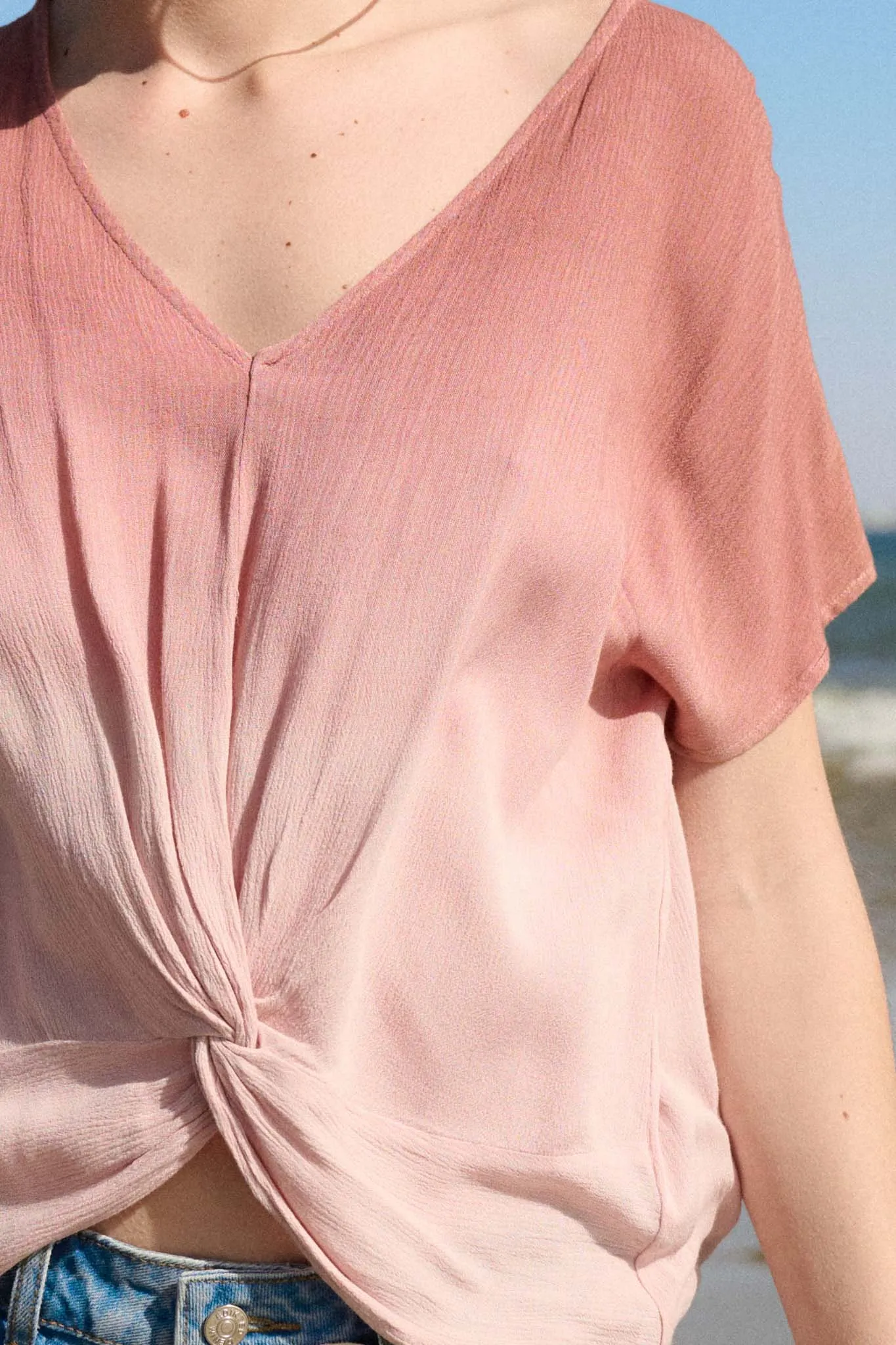 After the Rain Ombre V-Neck Twist-Front Top