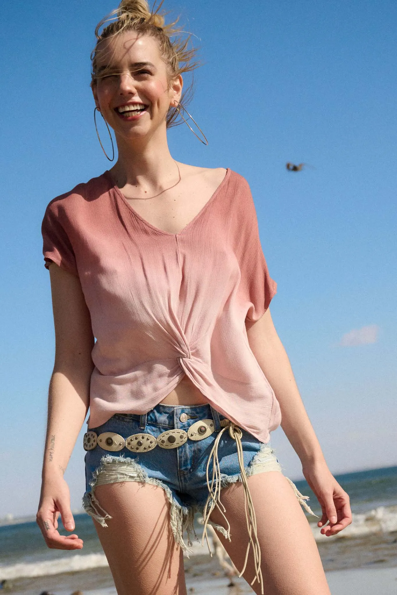 After the Rain Ombre V-Neck Twist-Front Top