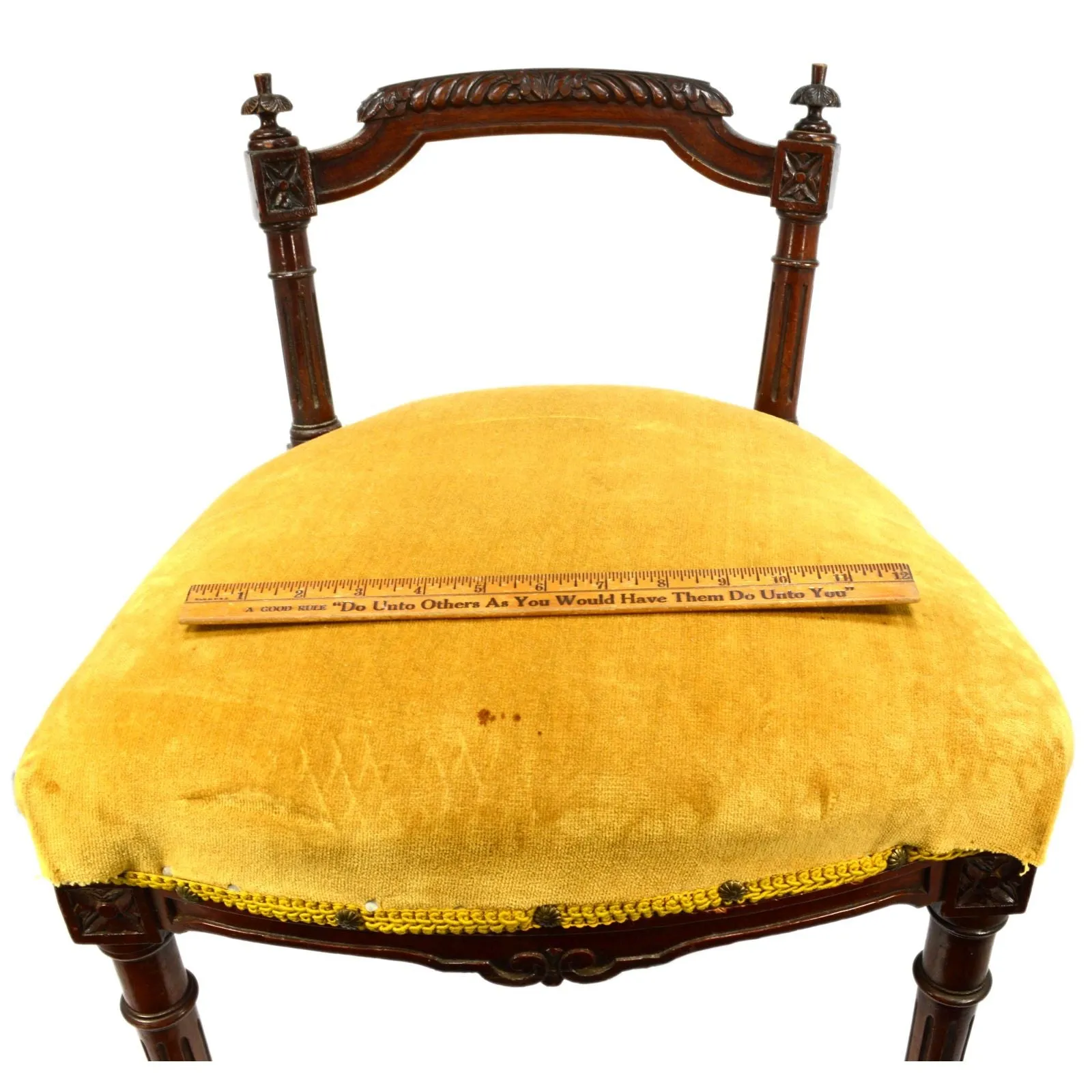 Antique VICTORIAN VANITY CHAIR Low-Back PIANO STOOL Ornate CARVED HARDWOOD c19th