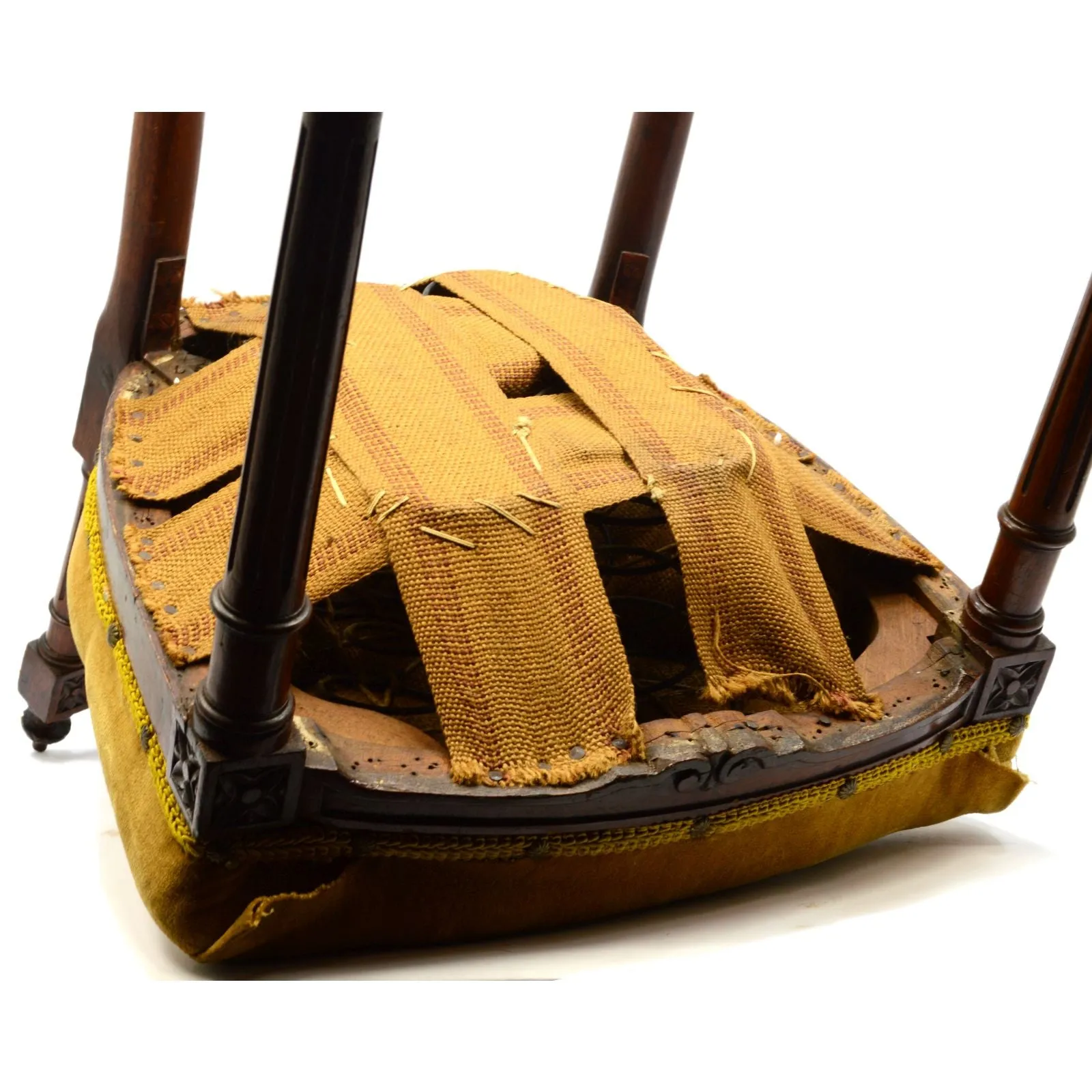 Antique VICTORIAN VANITY CHAIR Low-Back PIANO STOOL Ornate CARVED HARDWOOD c19th