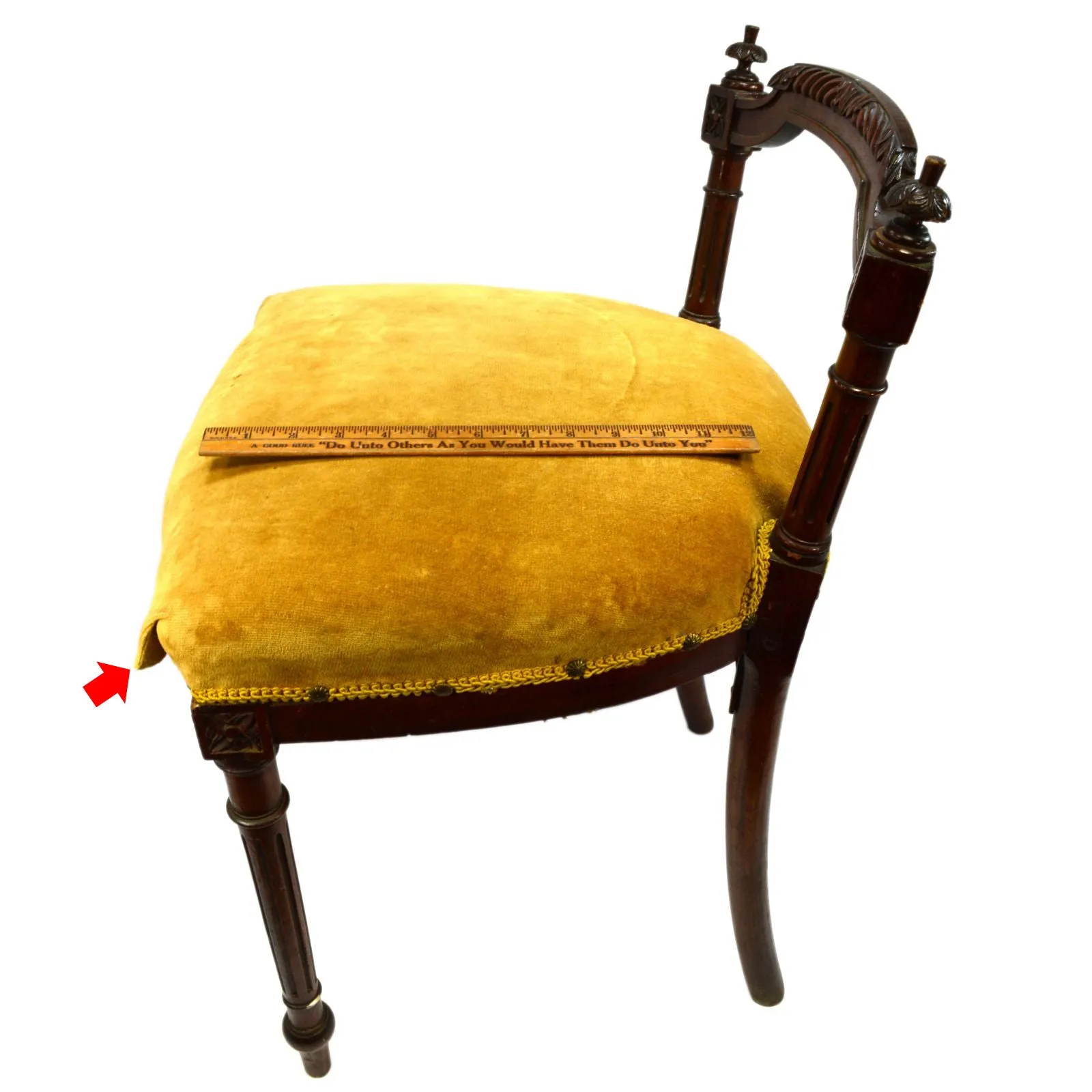 Antique VICTORIAN VANITY CHAIR Low-Back PIANO STOOL Ornate CARVED HARDWOOD c19th