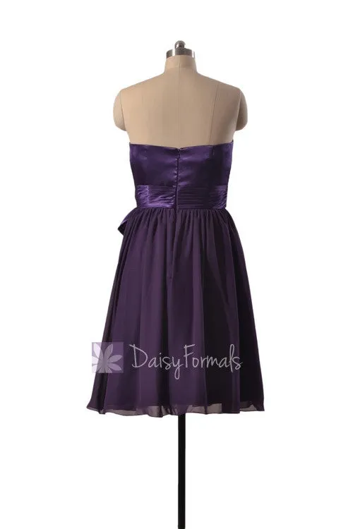 Attractive Knee Length Purple Party Dress Strapless Prom Dress W/Satin Sash(BM3727)
