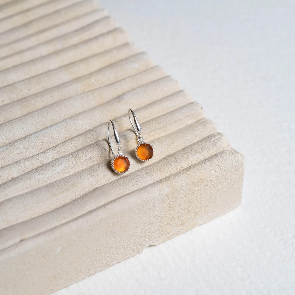 Barcelona Silver July Carnelian Birthstone Hook Earrings