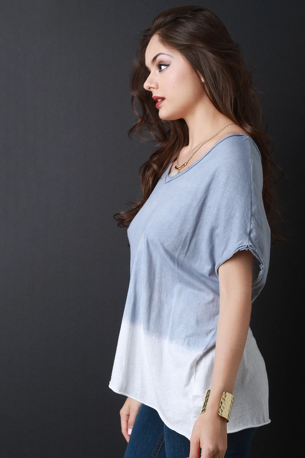 Boxy V Neck Dip Dyed Tee