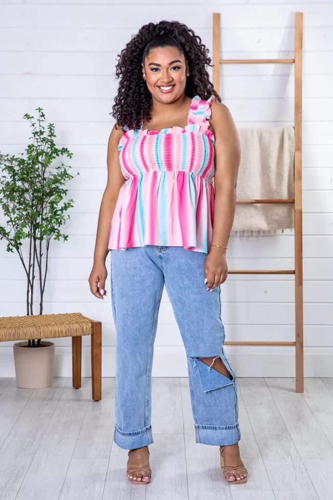 Break Away Ombre Stripe Smocked Bust Tank FINAL SALE