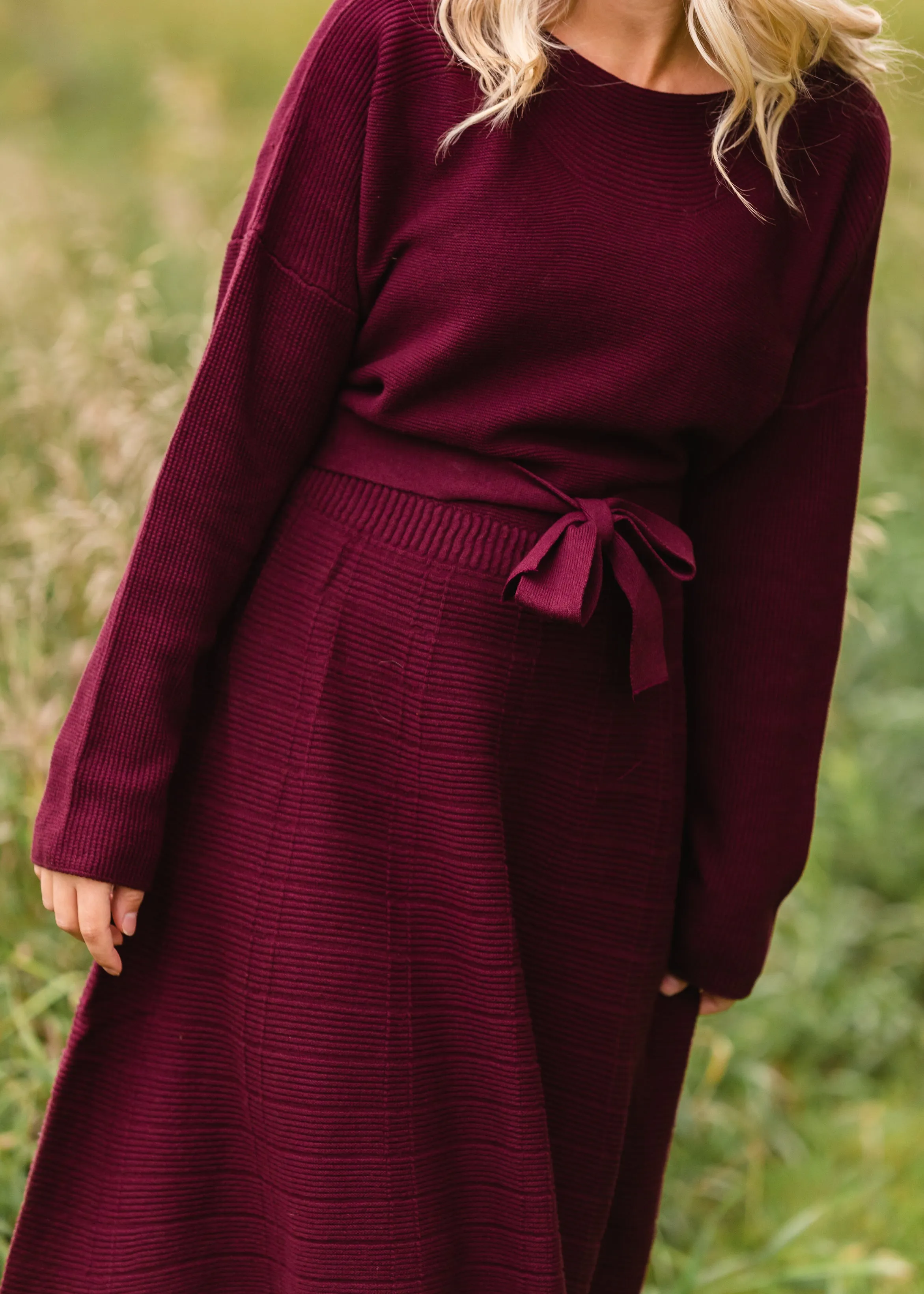 Burgundy Tie Waist Sweater Dress - FINAL SALE