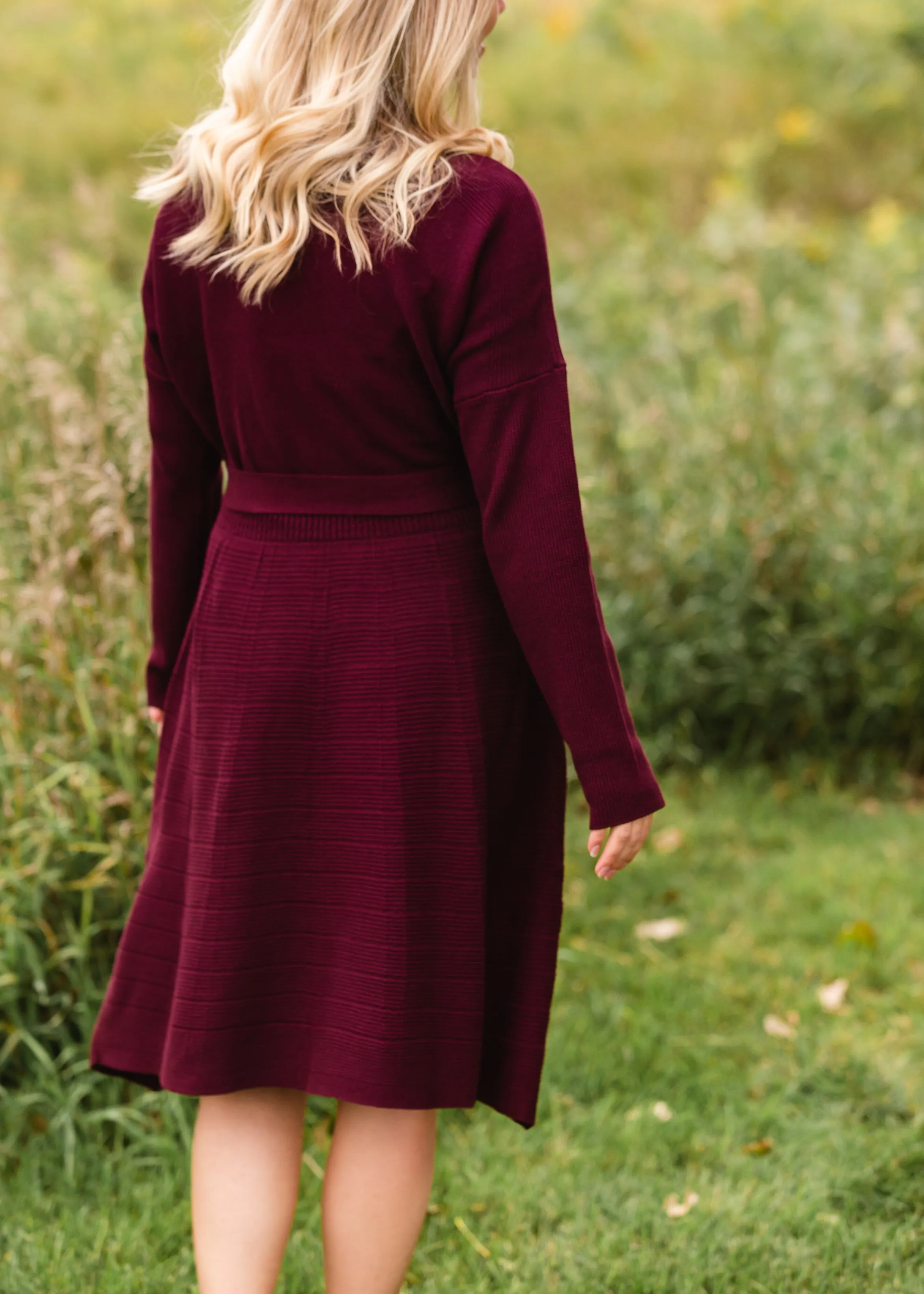 Burgundy Tie Waist Sweater Dress - FINAL SALE