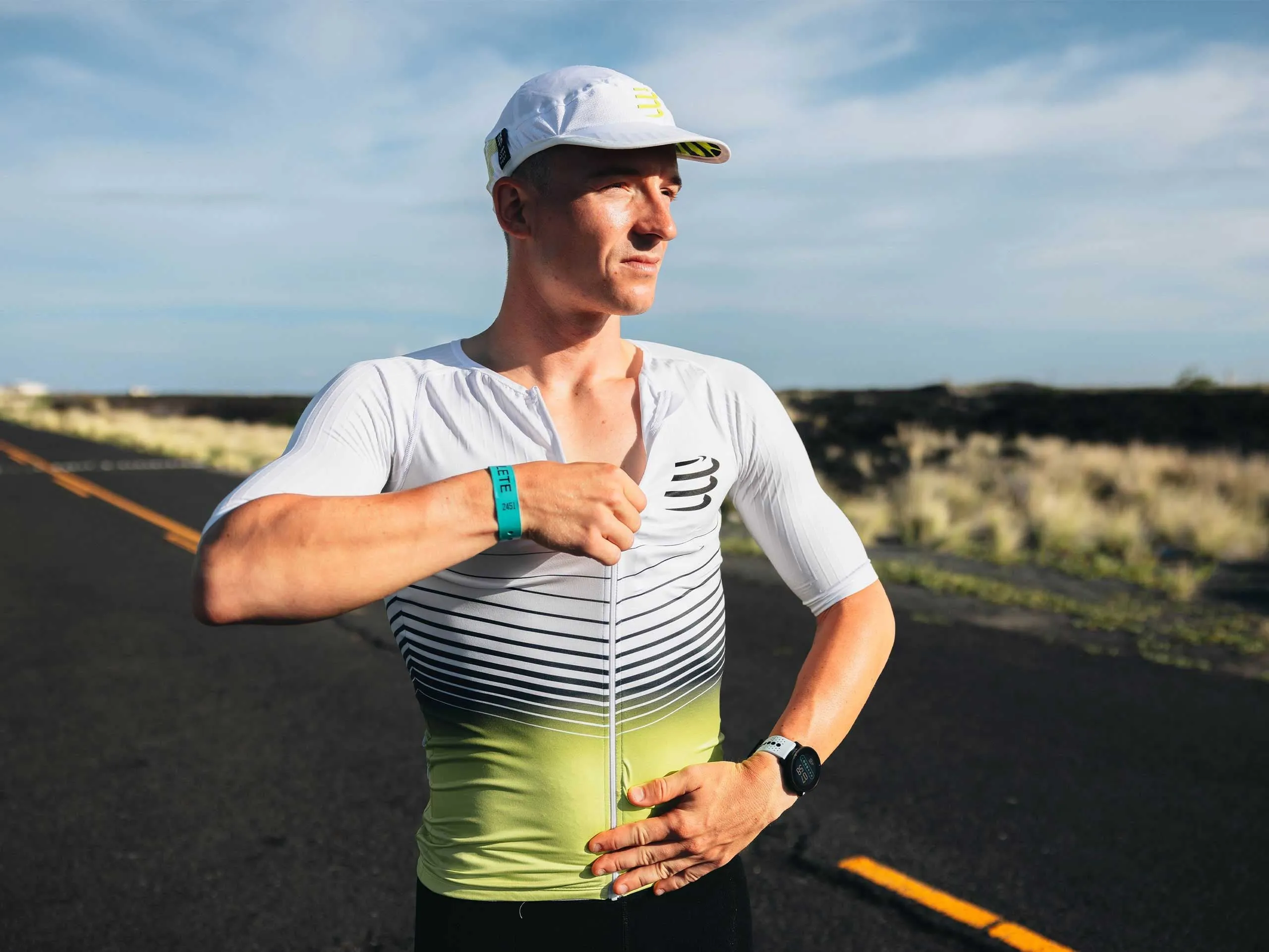 Compressport Men's Tri Postural Aero SS Top - White/Evening Primrose