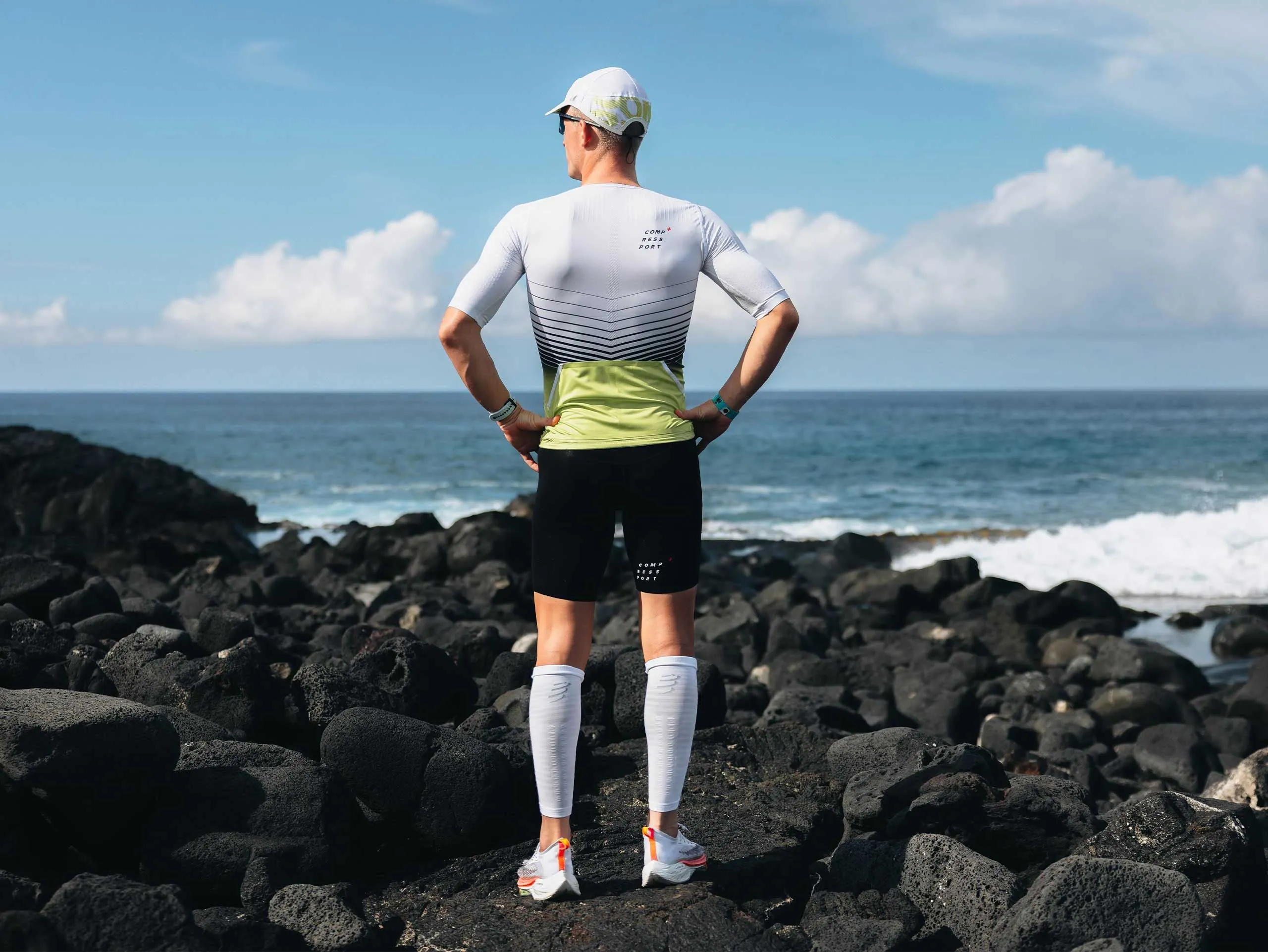 Compressport Men's Tri Postural Aero SS Top - White/Evening Primrose