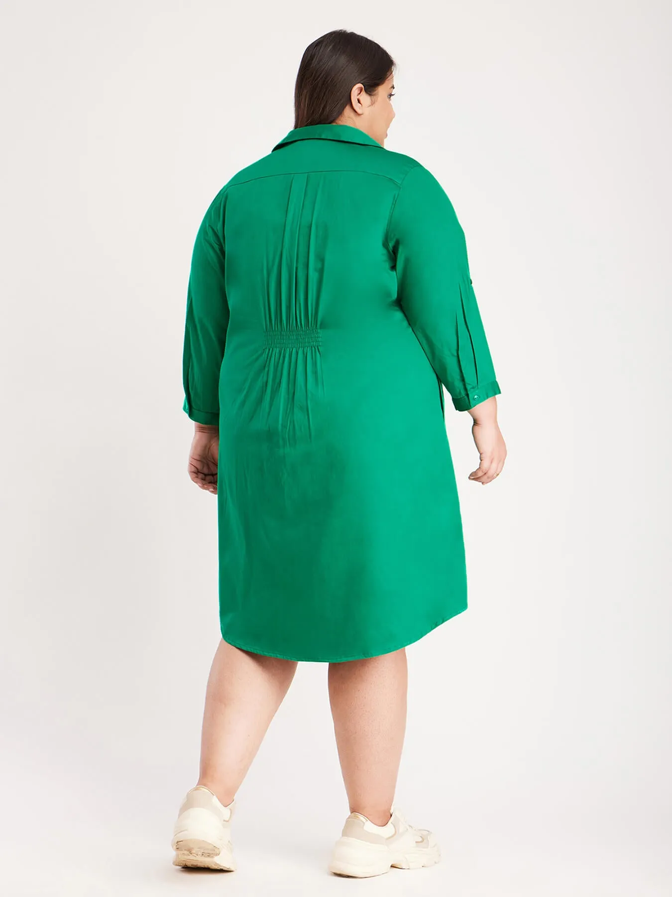 Cotton Shirt Dress - Green