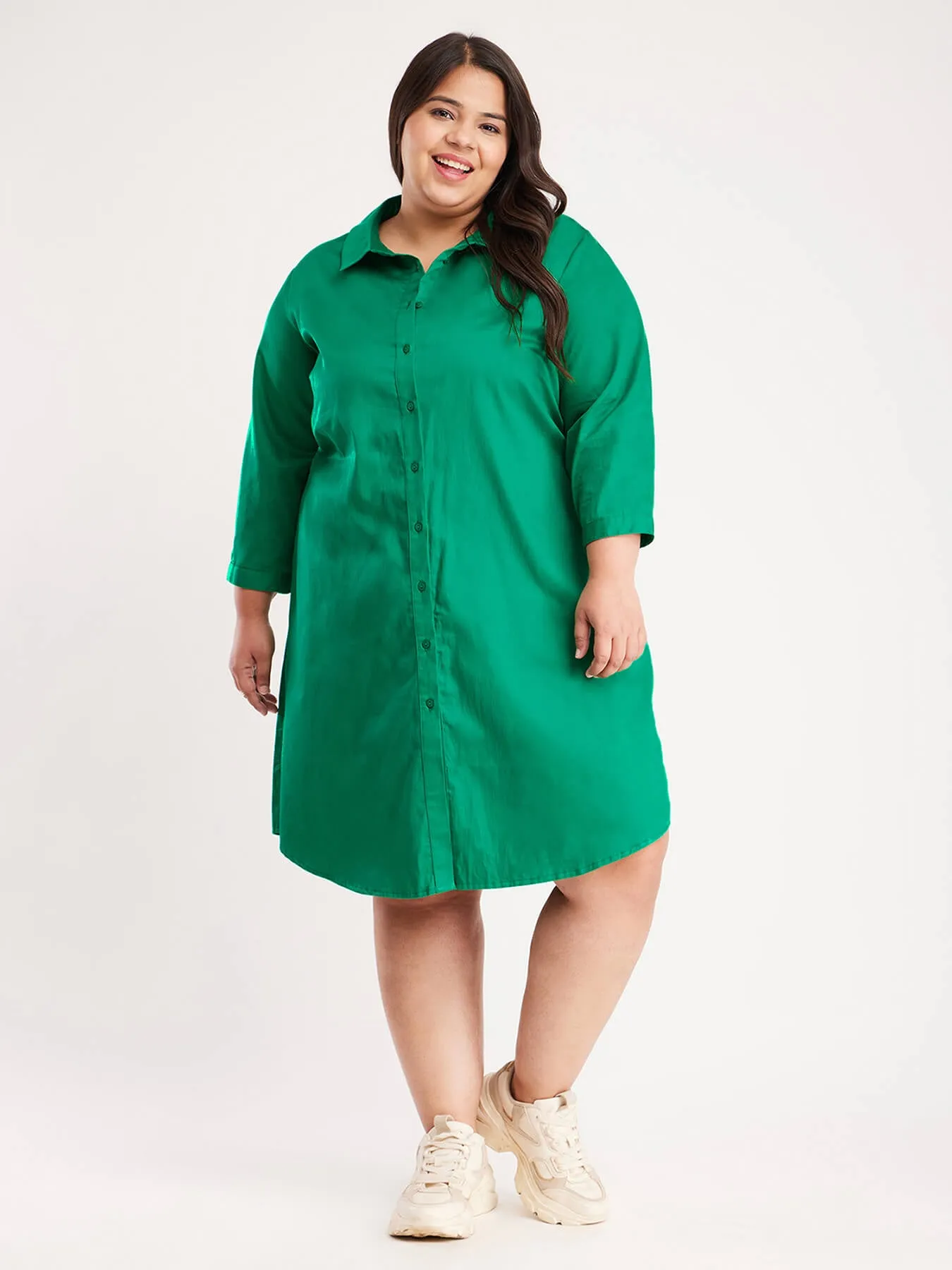 Cotton Shirt Dress - Green