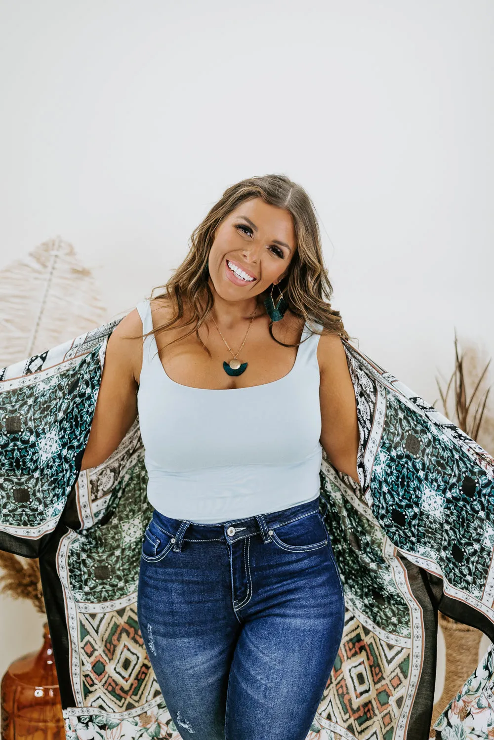 Double Layered Reg Length Tank, Dusty Sage