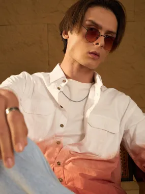 Double Pocket Drop Shoulder Oversized Ombre Shirt