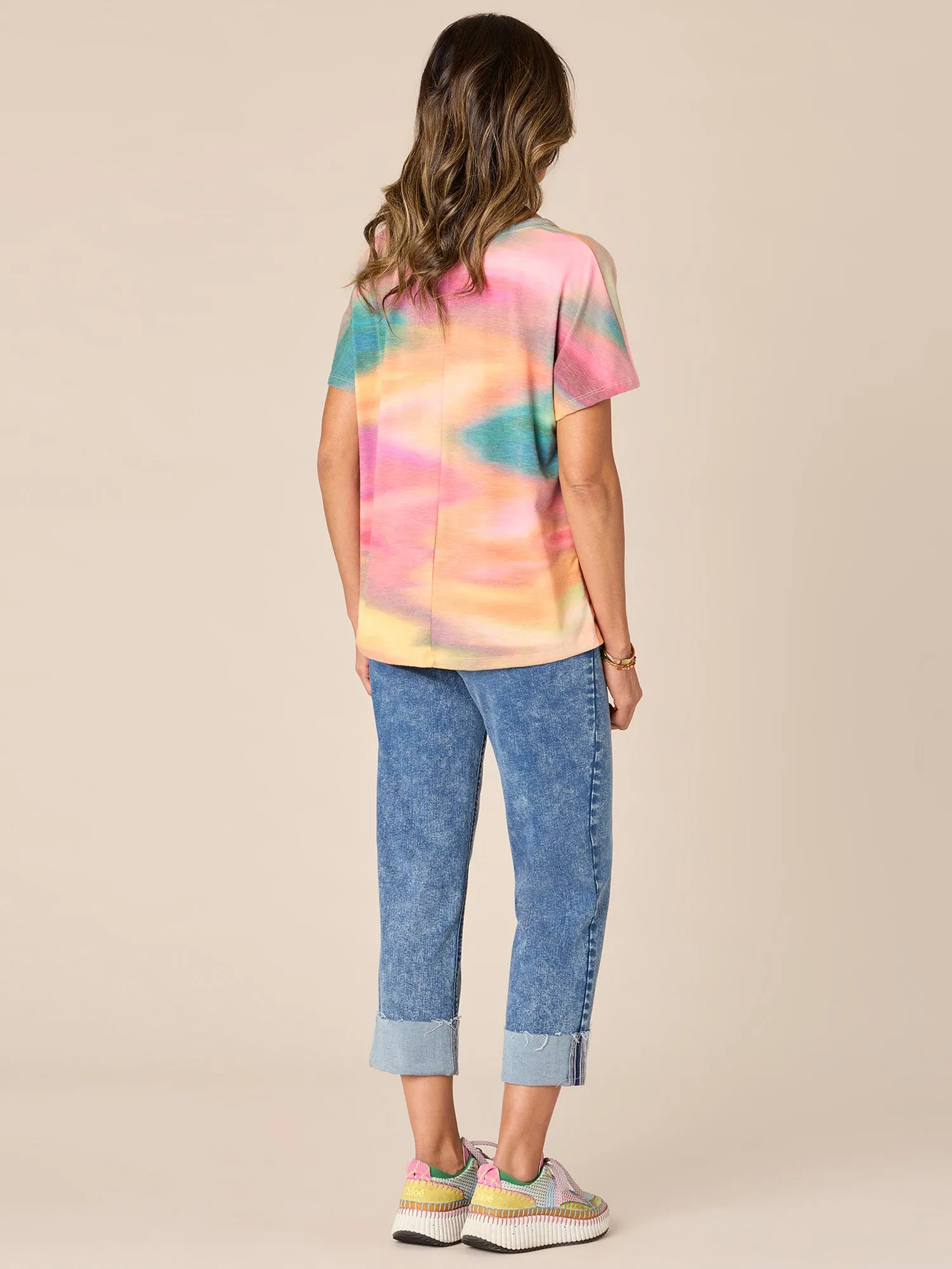 Extended Sleeve Scoop Neck Twist Front Placement Print Petite Knit Top