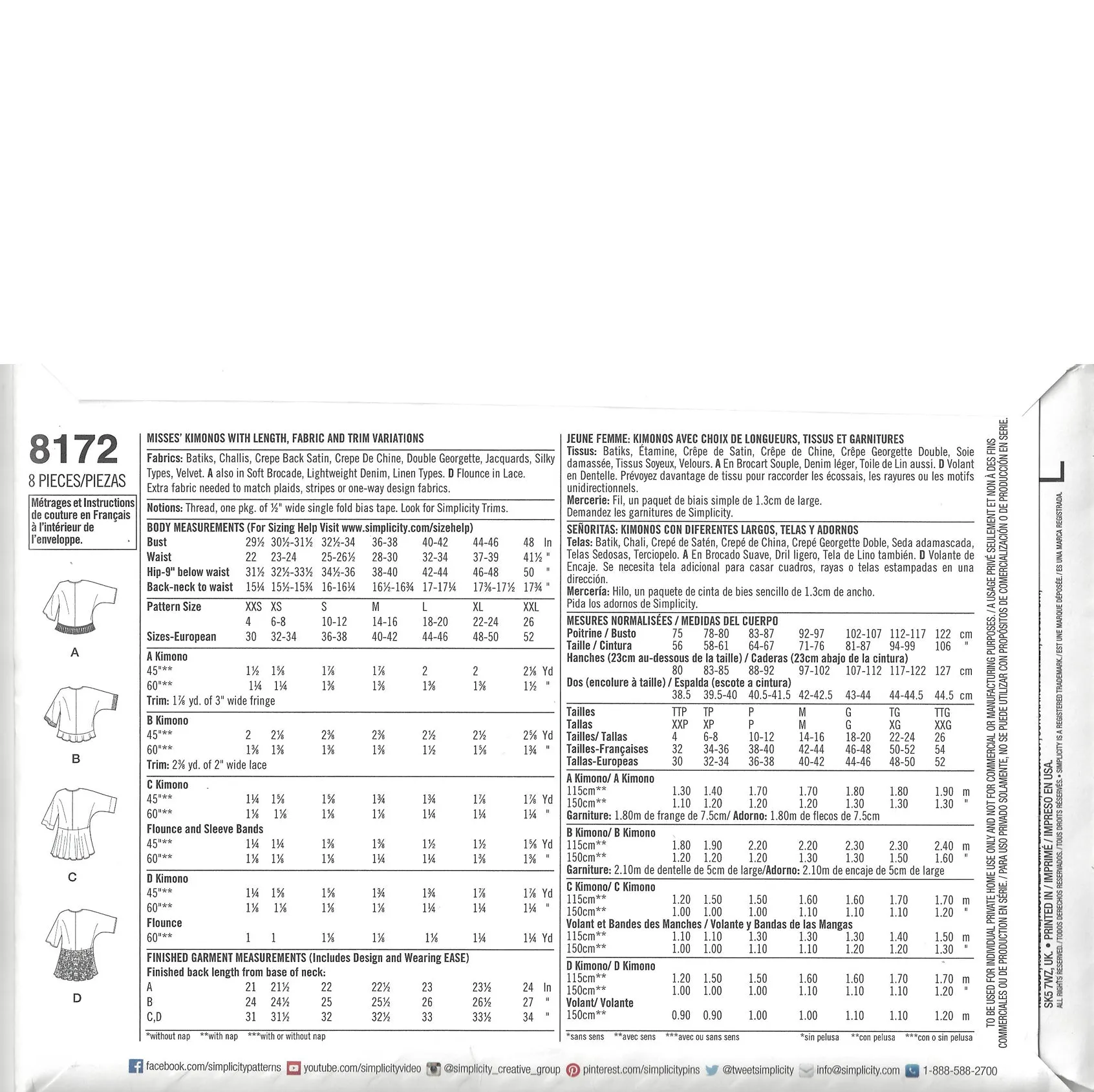 Garment Kit - Batik Rayon   Simplicity 8172 Kimono