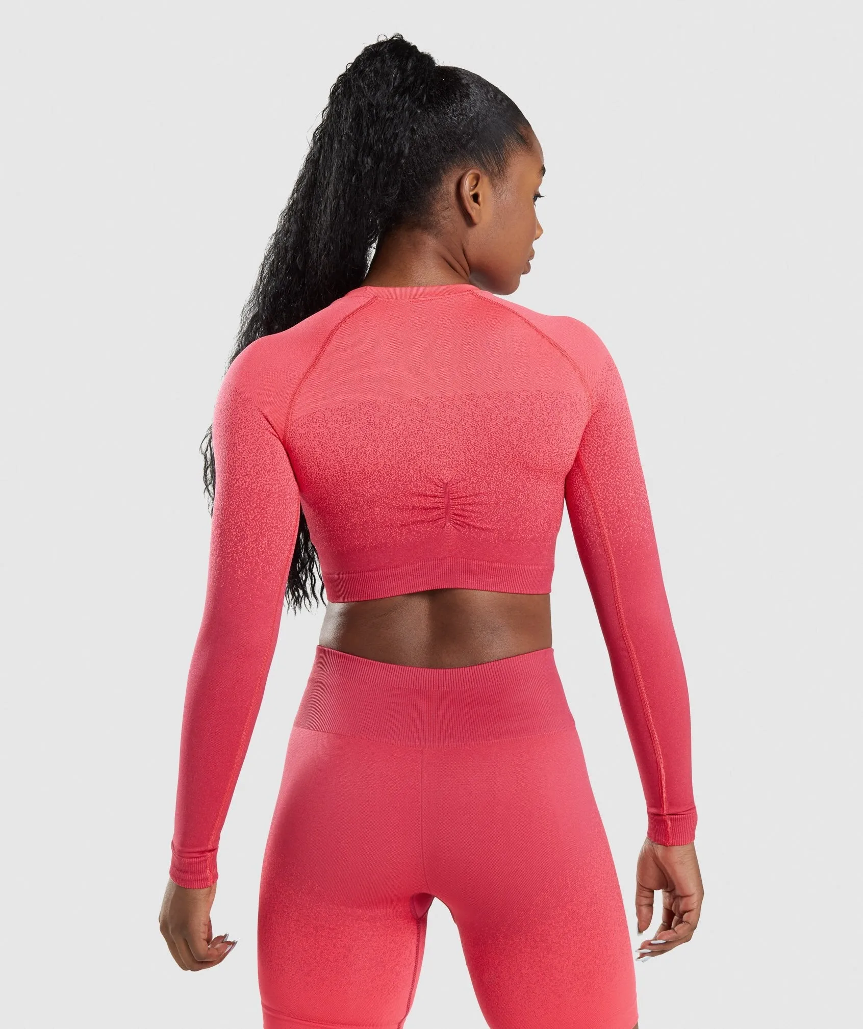 Gymshark Adapt Ombre Seamless Long Sleeve Crop Top - Pink/Red