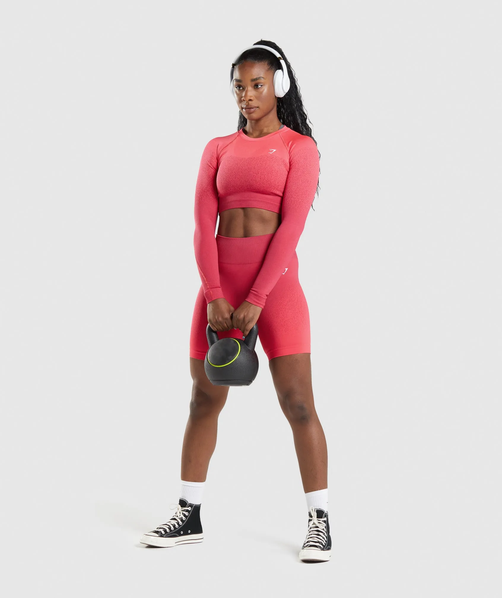 Gymshark Adapt Ombre Seamless Long Sleeve Crop Top - Pink/Red