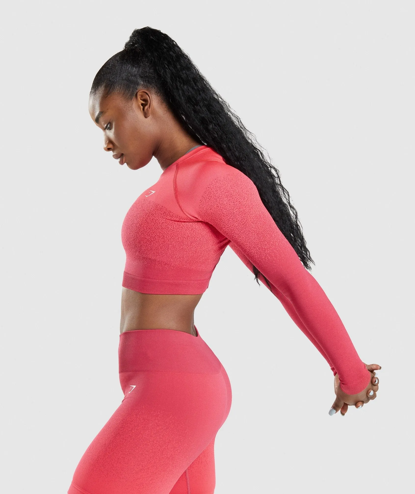 Gymshark Adapt Ombre Seamless Long Sleeve Crop Top - Pink/Red