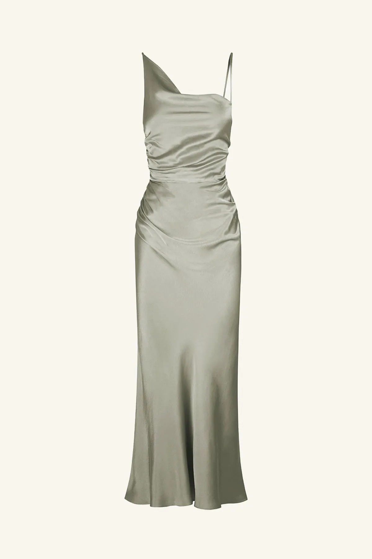LA LUNE ASYMMETRICAL BIAS COWL MIDI DRESS - SAGE