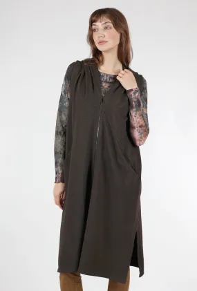 Long Hooded Zip-Up Vest, Cocoa Brown