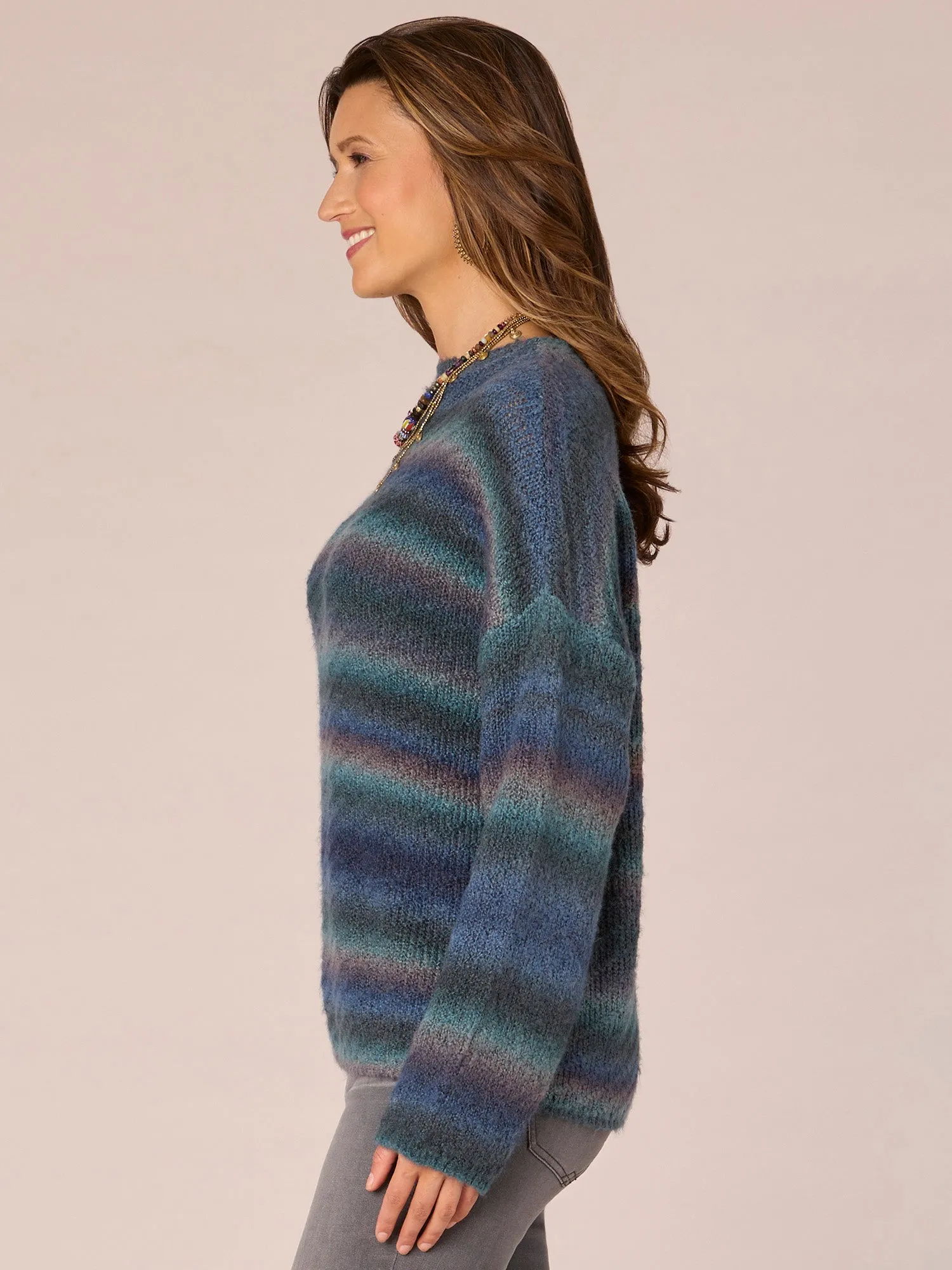 Long Sleeve Funnel Neck Ombre Stripe Petite Sweater
