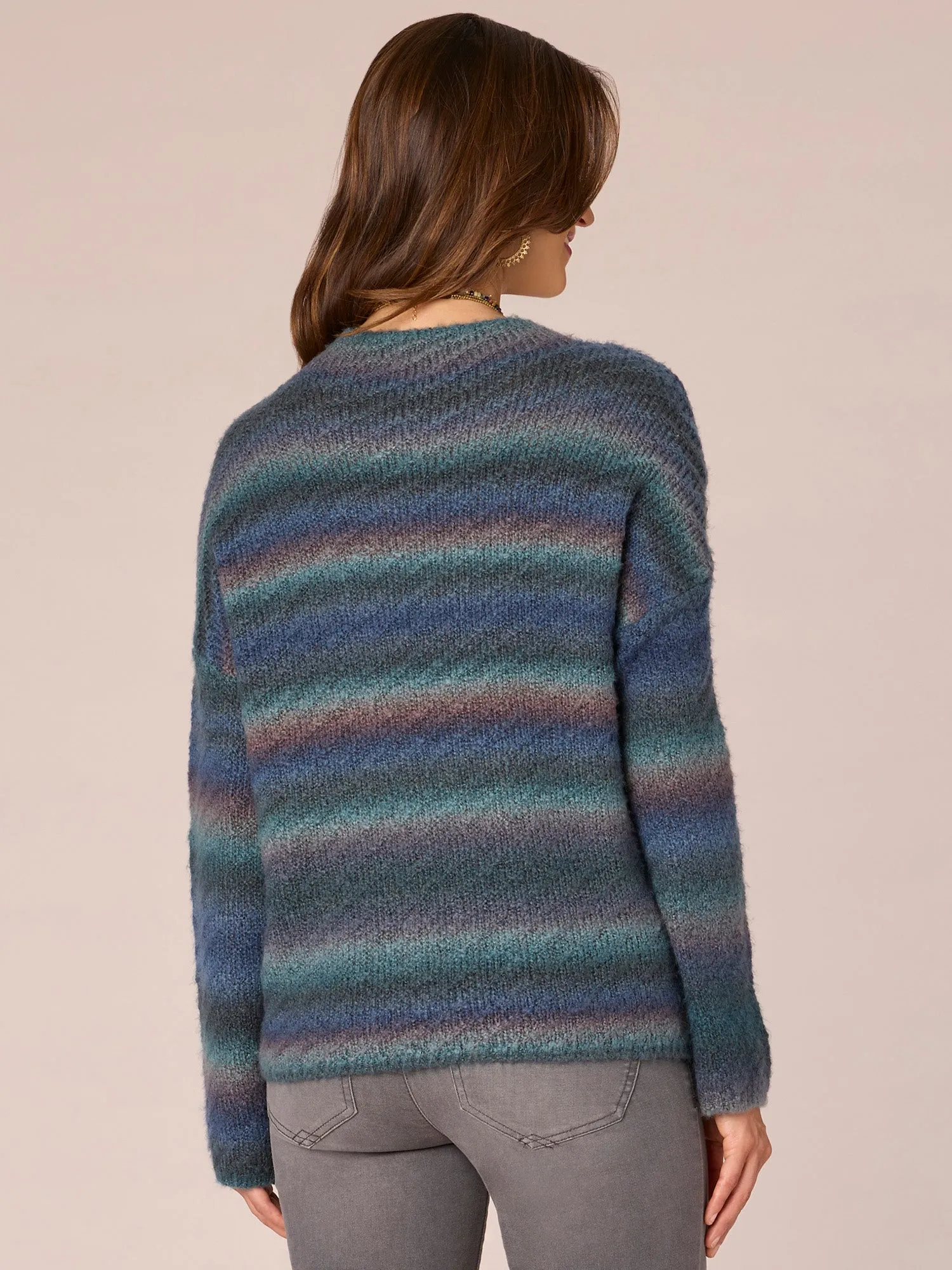 Long Sleeve Funnel Neck Ombre Stripe Petite Sweater