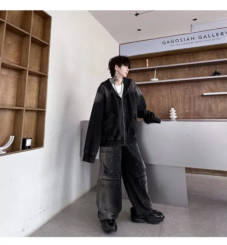 Men's Black Denim Hoodie & Jeans Set