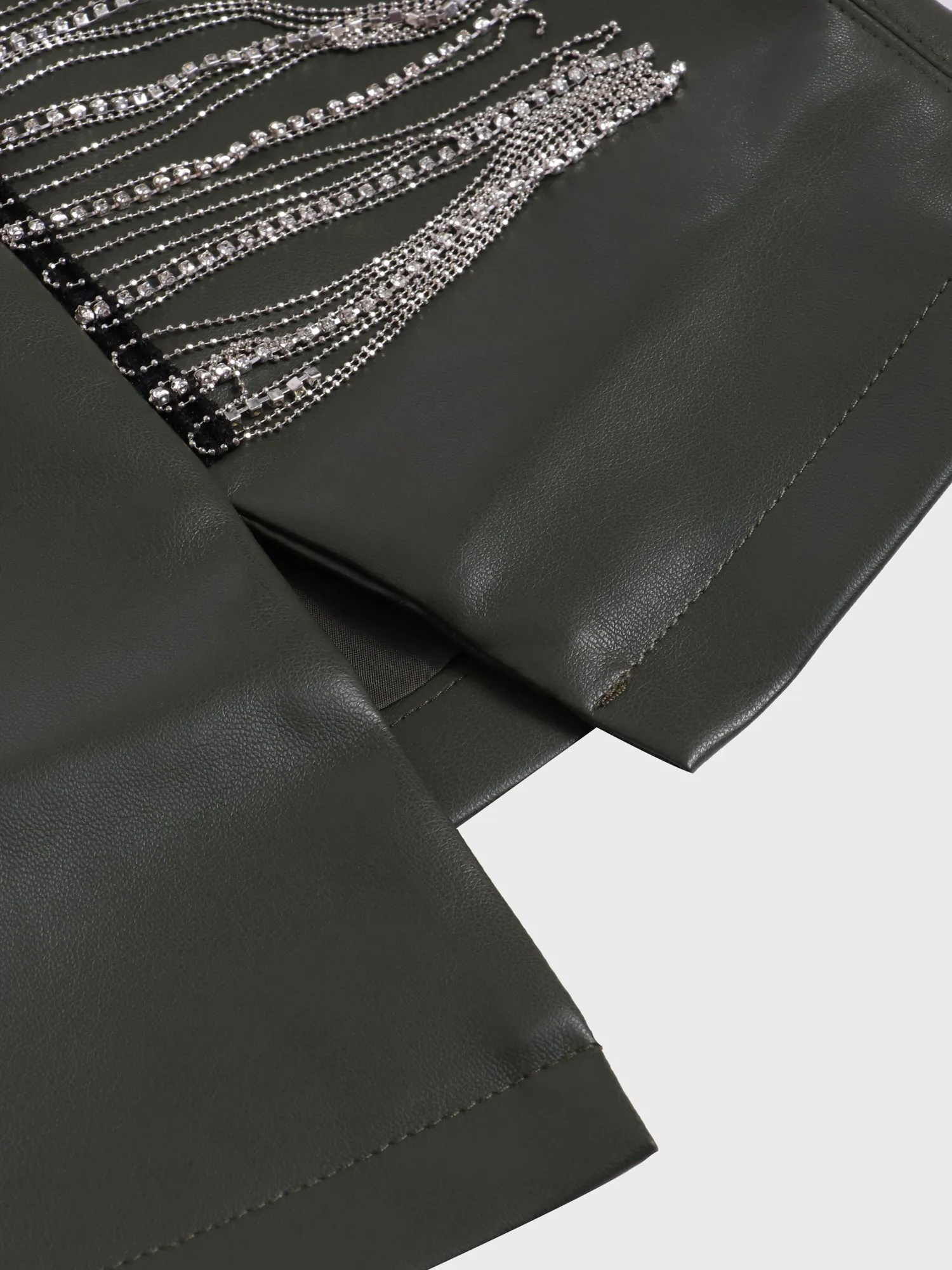 Midsize Fringe Stretch Leather Skirt with Side Split