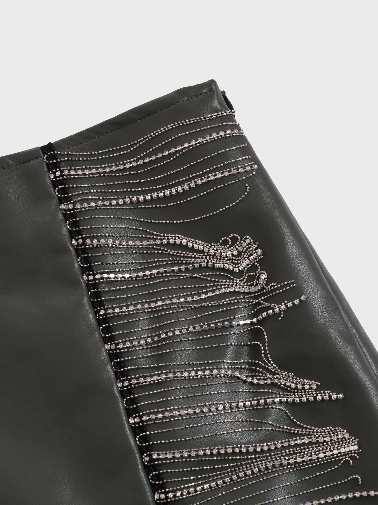 Midsize Fringe Stretch Leather Skirt with Side Split