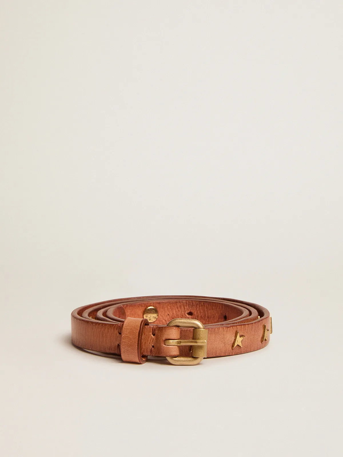 Molly tan leather belt with star-shaped studs