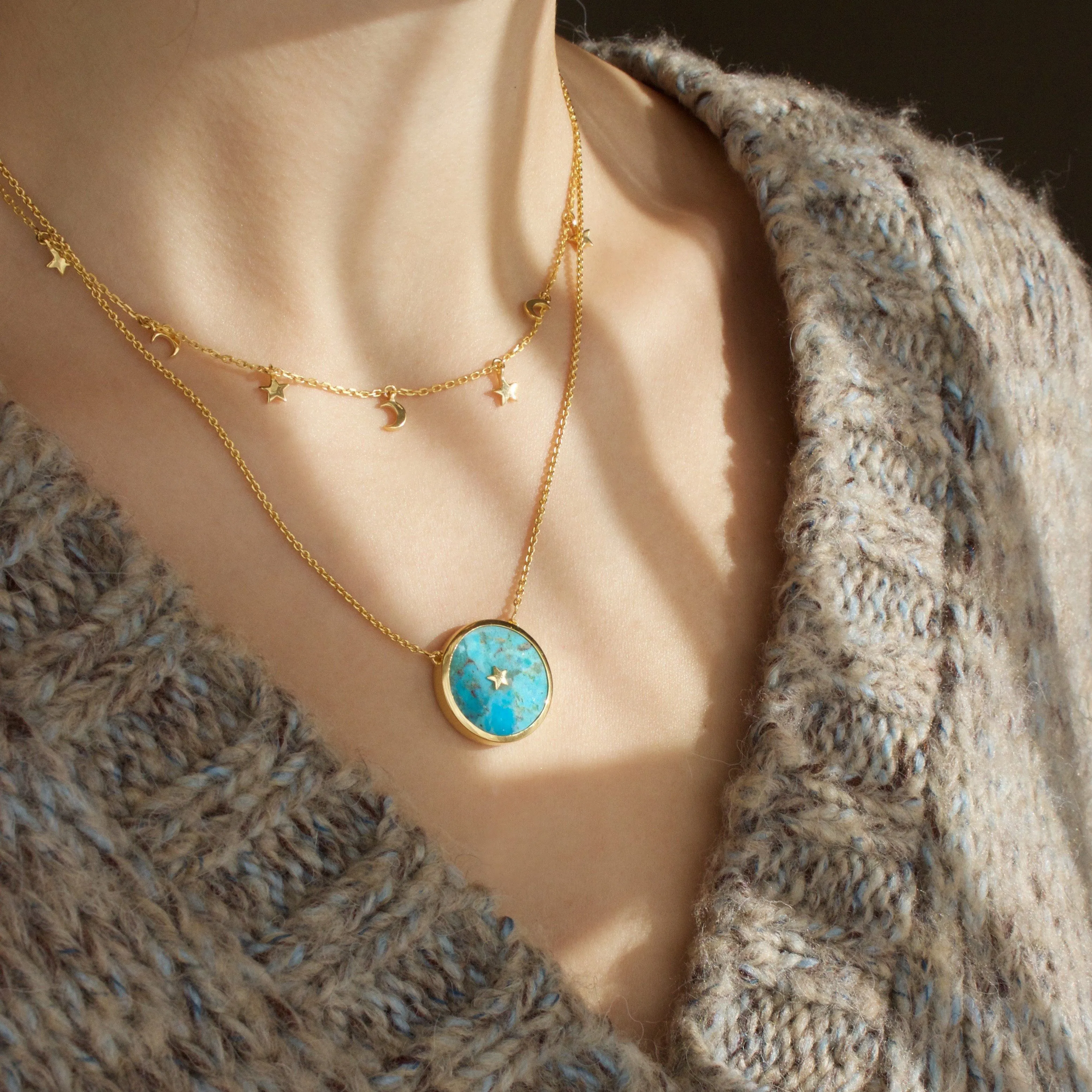 Moon & Stars Hanging Charm Necklace