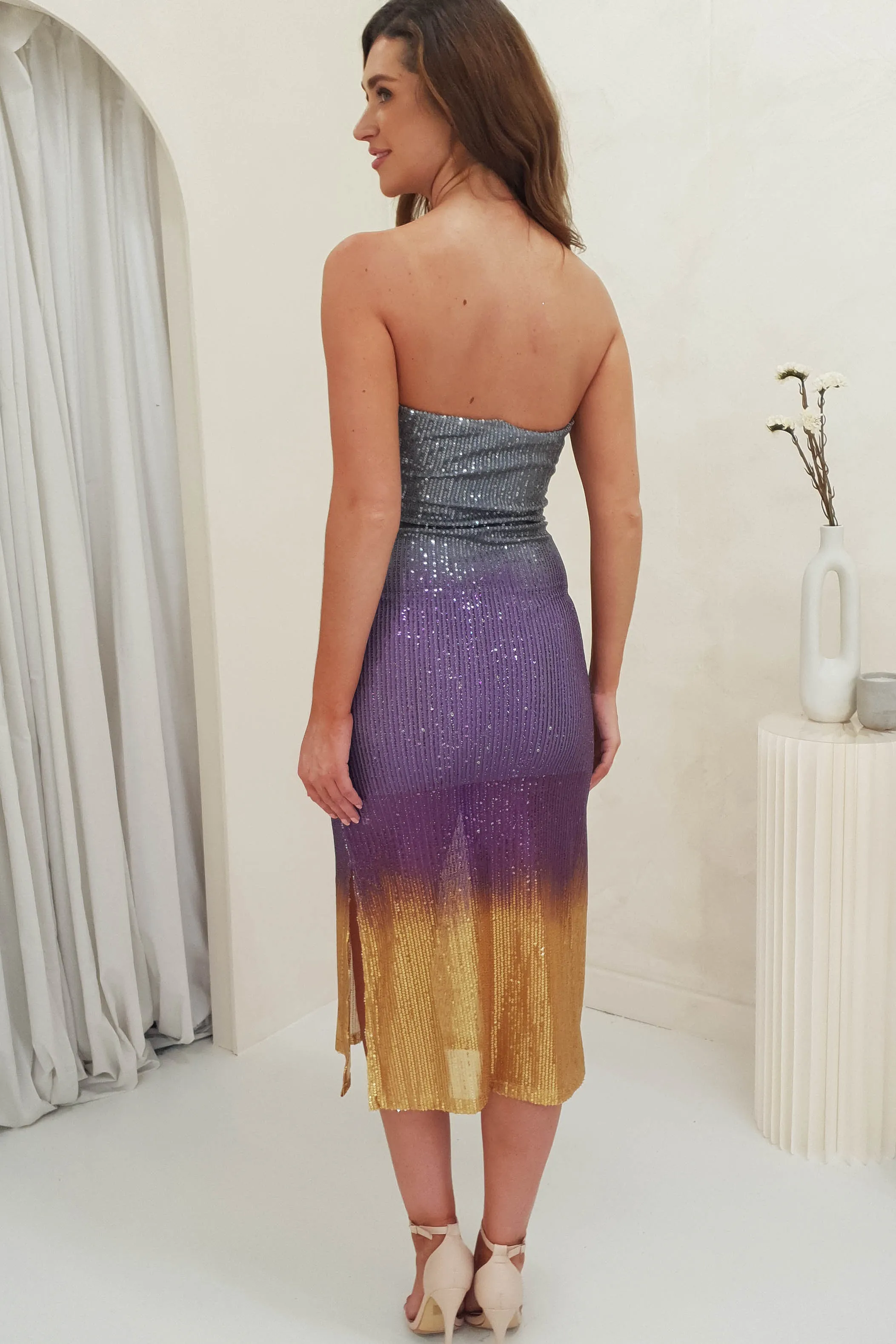 Neva Sequin Stapless Midi Dress | Grey Ombre