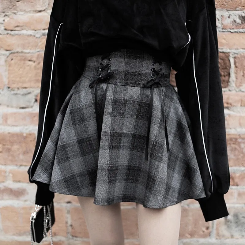 'No Smoke without Fire' Grey Grunge Plaid Skirt