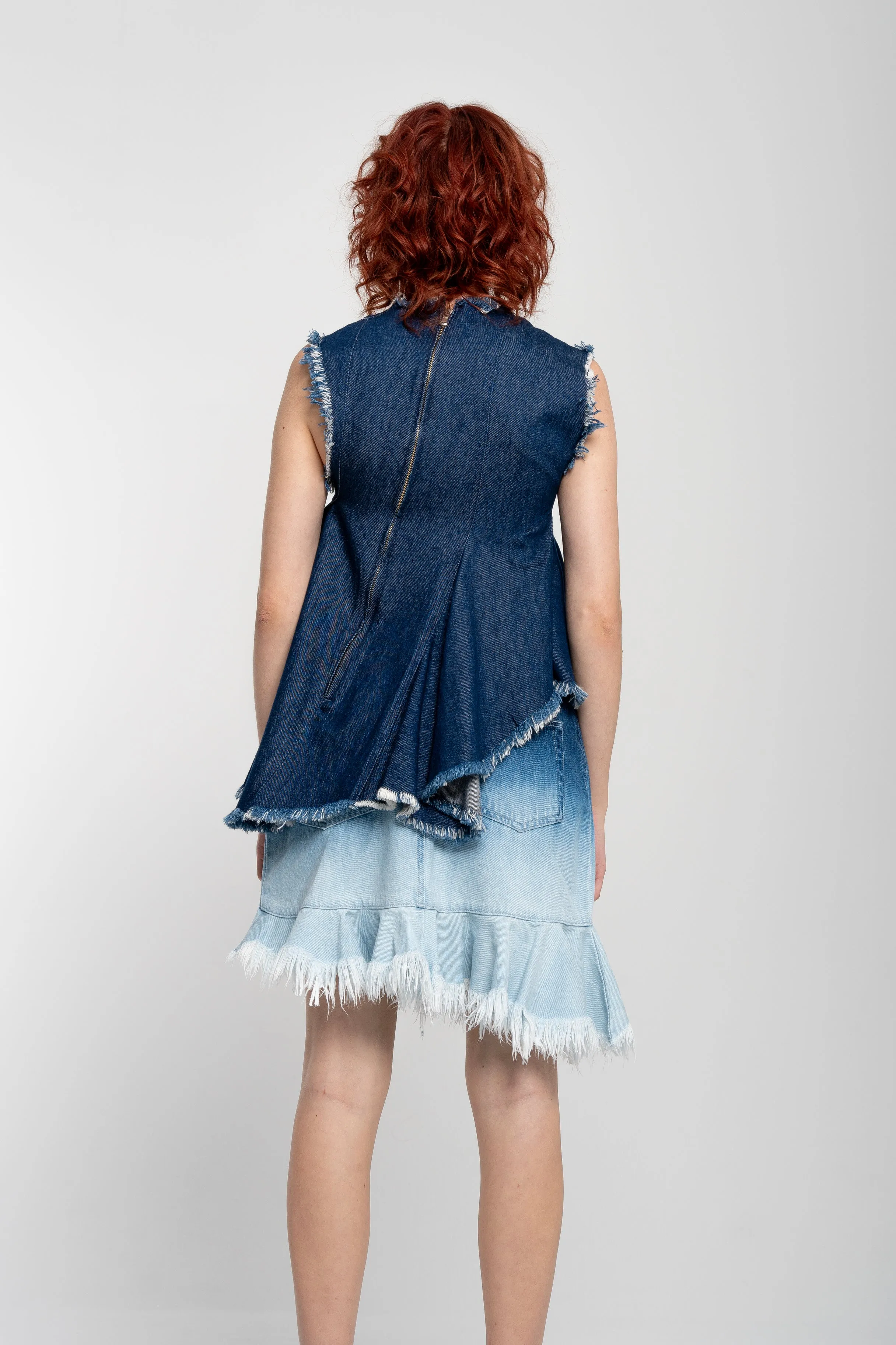 OMBRE DENIM BLUE FRILL MINI SKIRT