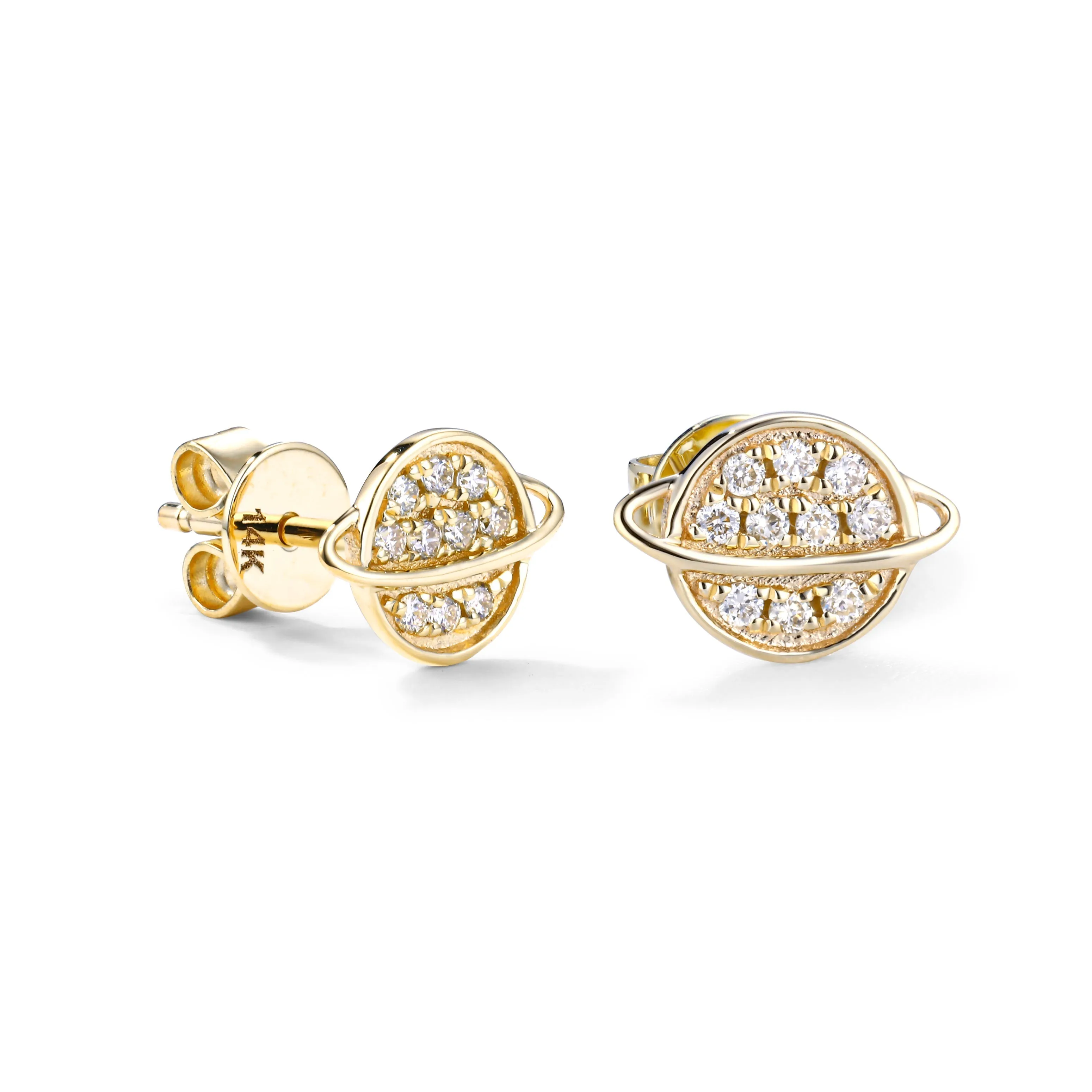 Orchid Gems Celestial Saturn Diamond Stud Earrings