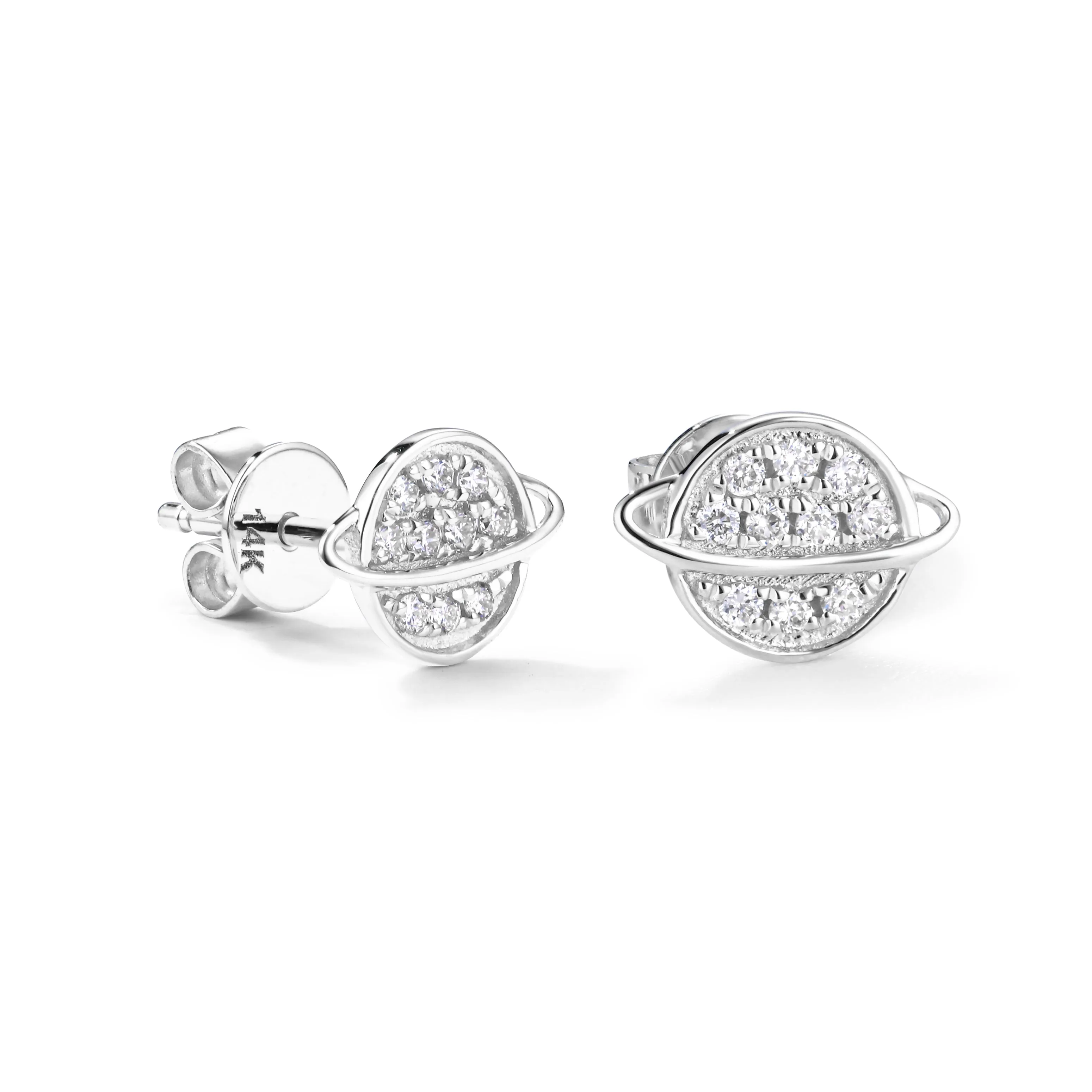 Orchid Gems Celestial Saturn Diamond Stud Earrings