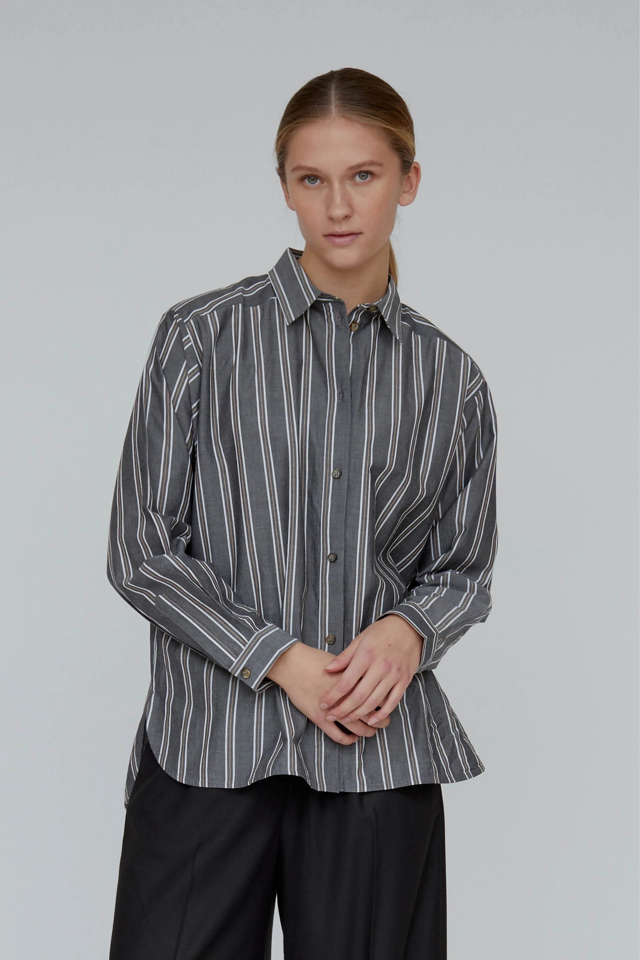 Ray Shirt - Black / bright white  / tobacco brown