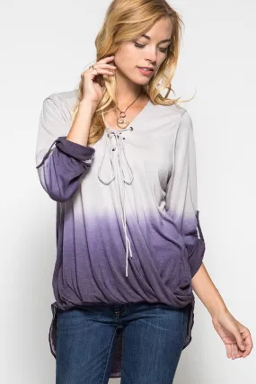 Rollup Sleeve Top W/ Tie Dye Hem