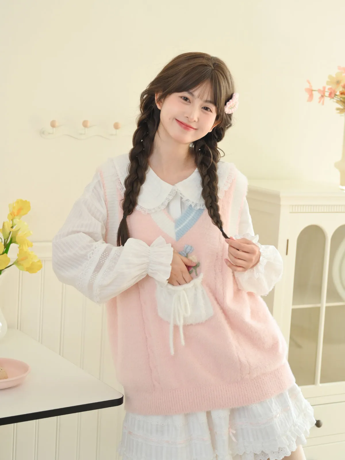 Tulip Daydreams French Imitation Mink V-Neck Vest