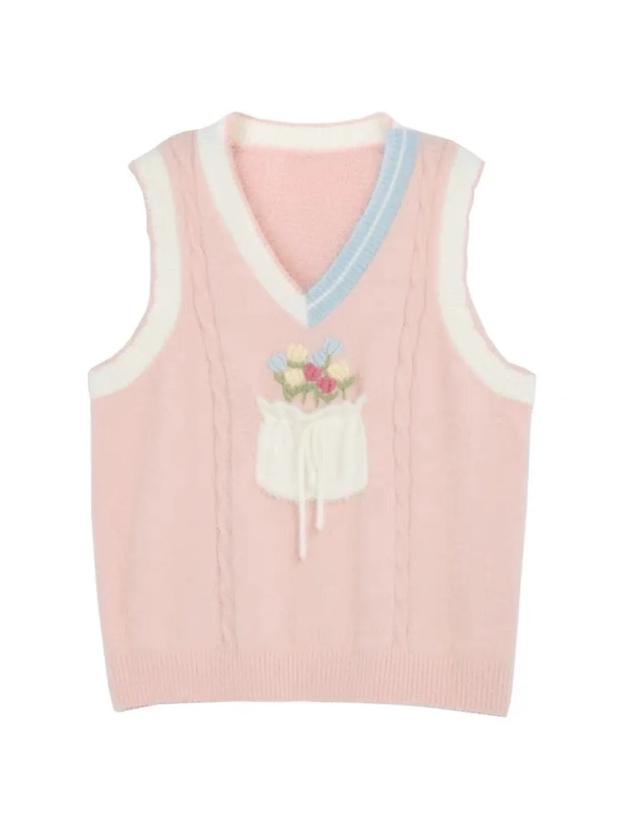 Tulip Daydreams French Imitation Mink V-Neck Vest