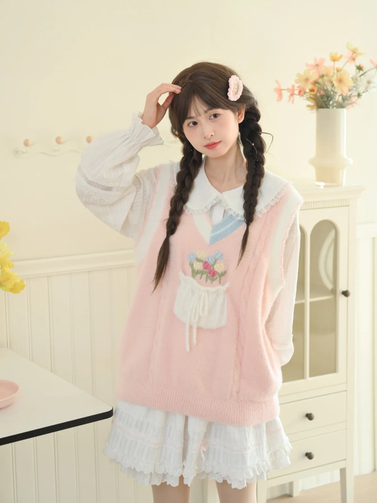 Tulip Daydreams French Imitation Mink V-Neck Vest