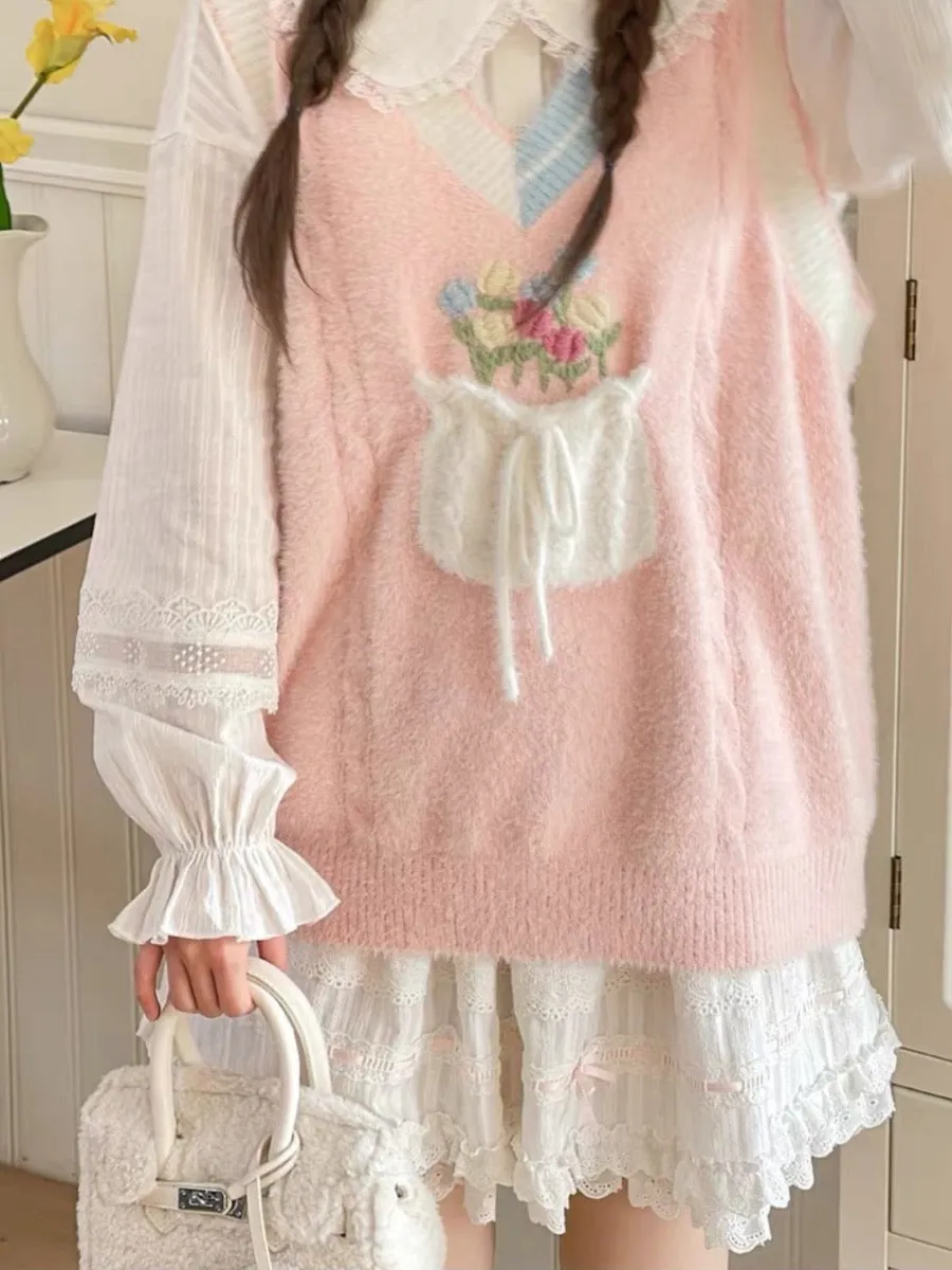 Tulip Daydreams French Imitation Mink V-Neck Vest