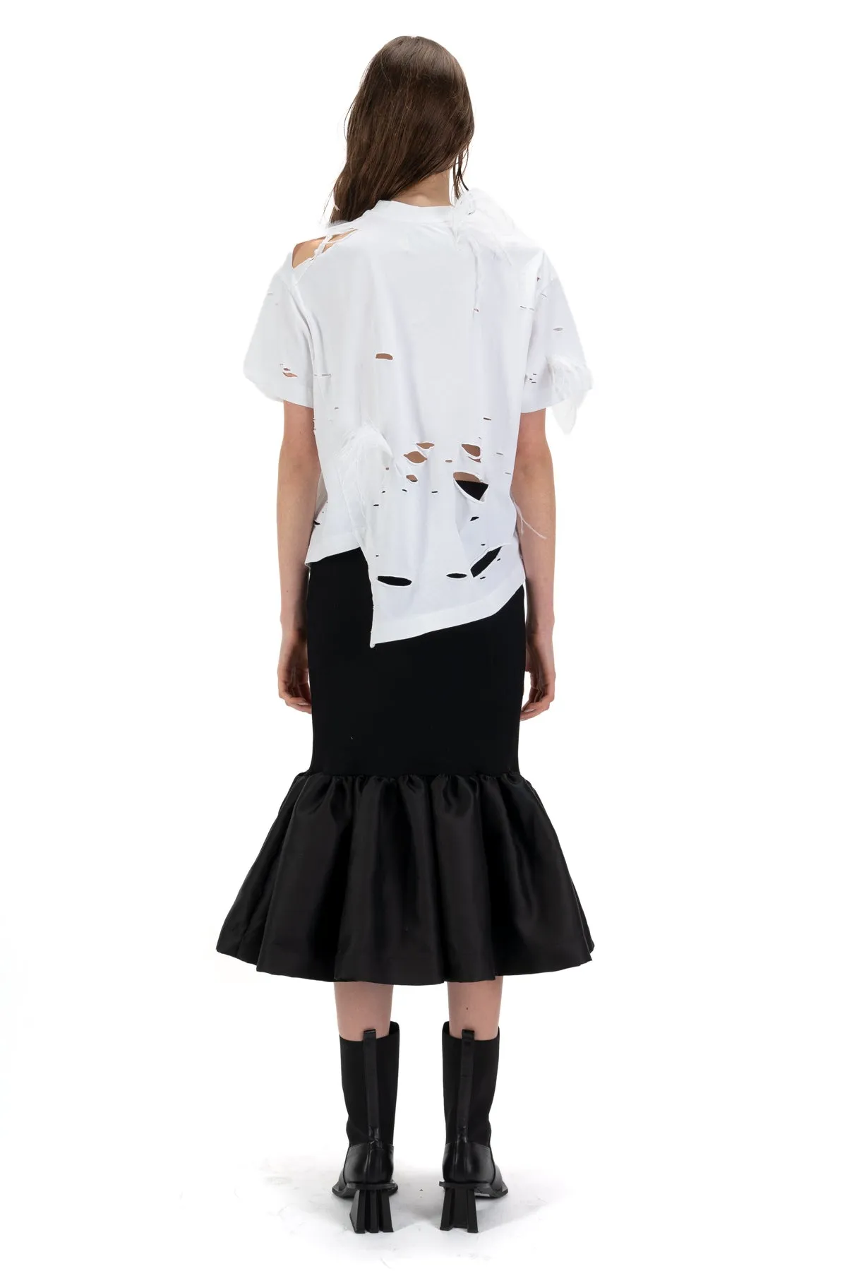 WHITE DISTRESSED T-SHIRT WITH FEATHERS